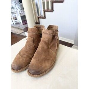 Born Wynter Women's Ankle Boots Brown Rustic Suede Leather Zip Tassel Size 8/39